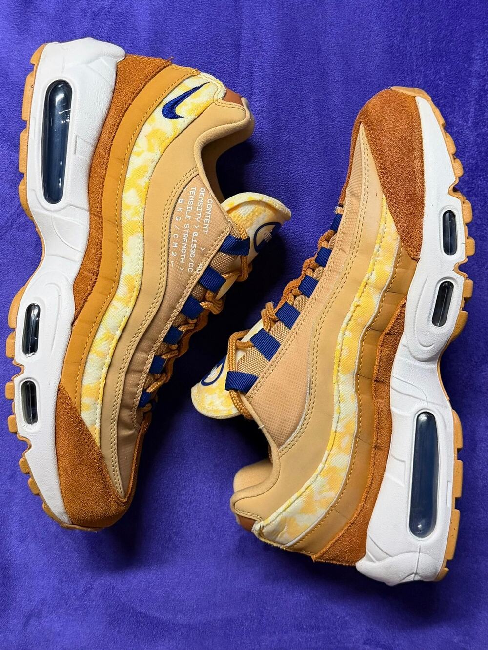 Nike Air Max 95 Wheat Pack Tan Brown Yellow Tie Dye Sneakers Size 8M/10/W